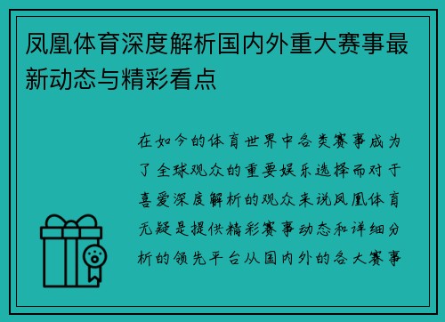 凤凰体育深度解析国内外重大赛事最新动态与精彩看点